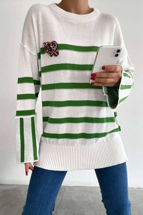 LITTLE STONES STRIPE WOMAN SWEATER GREEN/JESHILE 