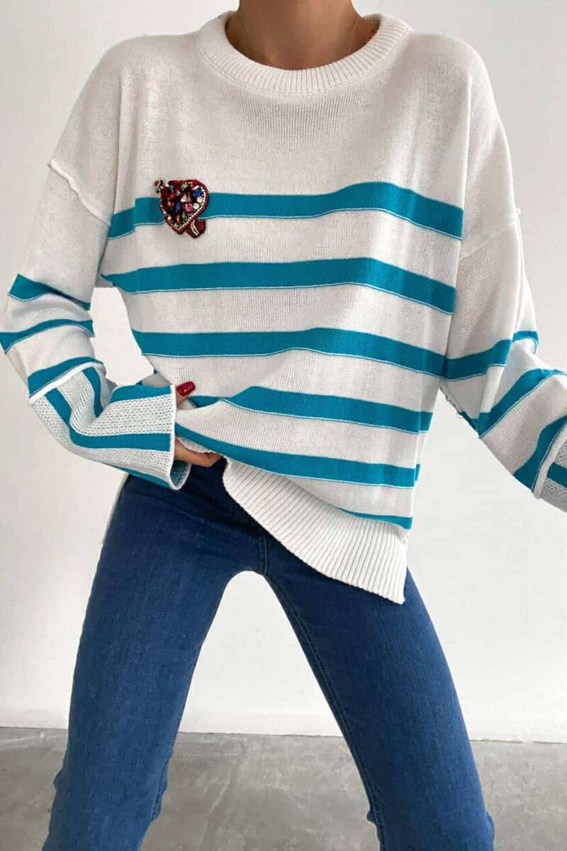 LITTLE STONES STRIPE WOMAN SWEATER LIGHTBLUE/BZ - 2