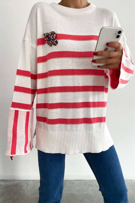 LITTLE STONES STRIPE WOMAN SWEATER SALMON/SALMON 