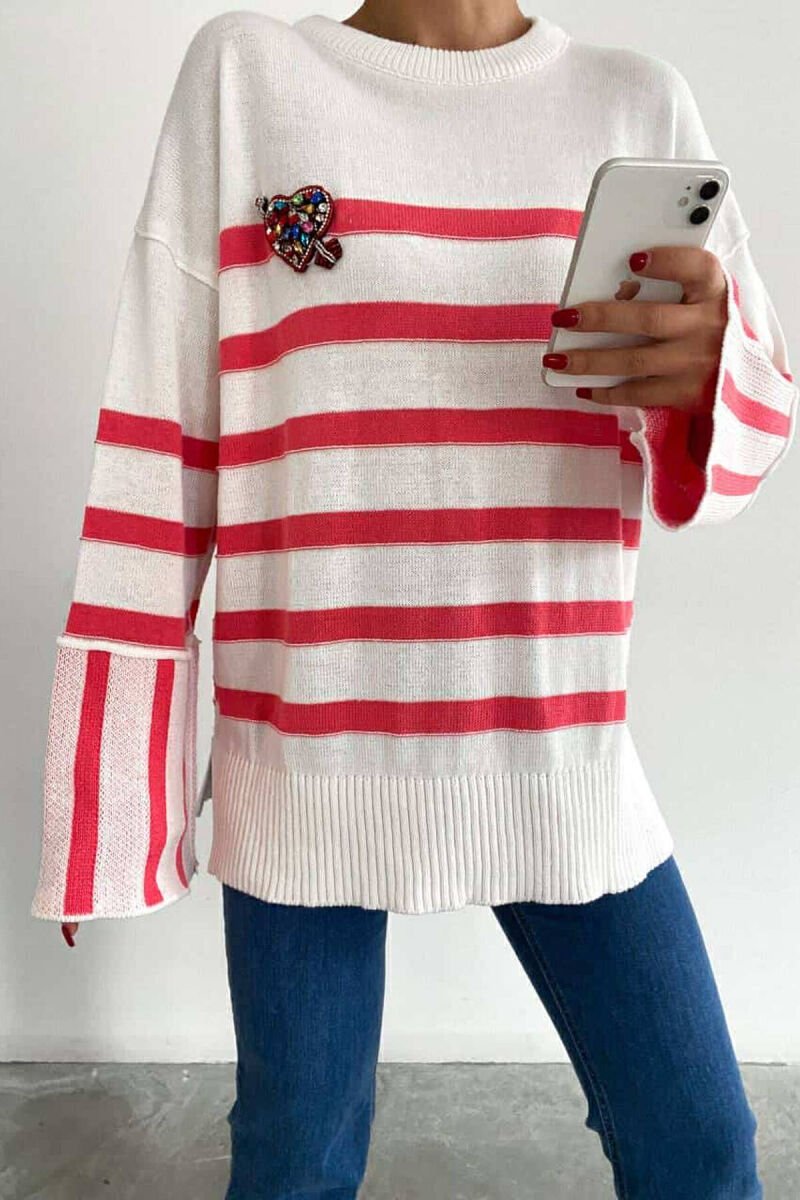 LITTLE STONES STRIPE WOMAN SWEATER SALMON/SALMON - 1