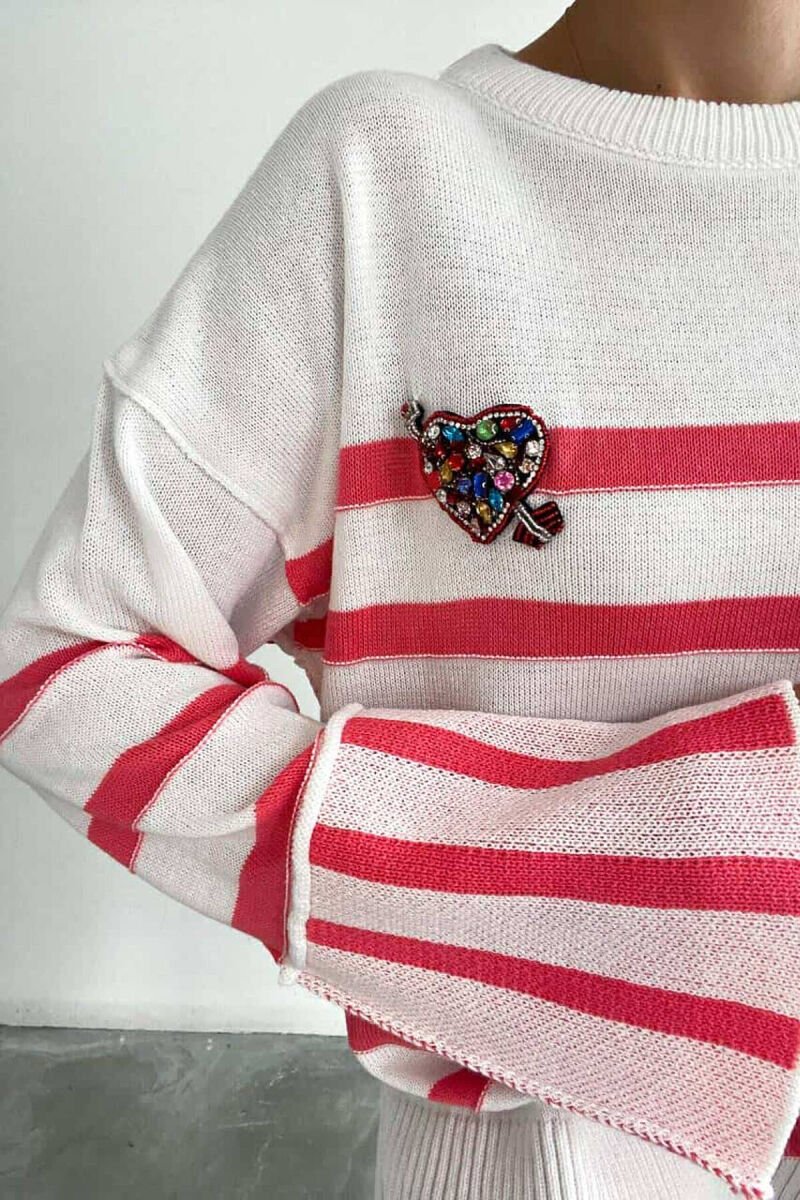 LITTLE STONES STRIPE WOMAN SWEATER SALMON/SALMON - 2