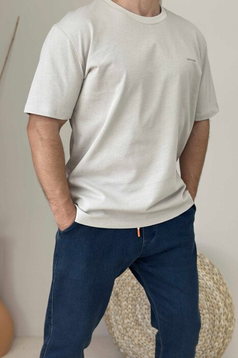 LITTLE WRITTING ROUND NECK MEN T-SHIRT LIGHT BEIGE/BZHZB - KLAUDIO FASHION