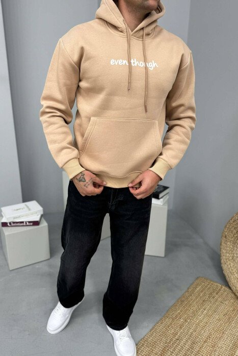 LITTLE WRITTINGS & BACK DESIGN FLUFFY MEN HOODIE BEIGE/BEZHE - 3