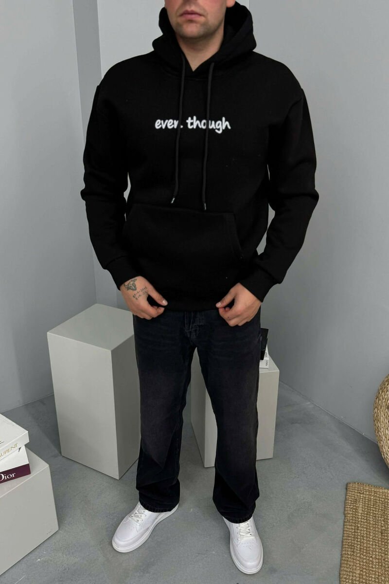 LITTLE WRITTINGS & BACK DESIGN FLUFFY MEN HOODIE BLACK/ E ZEZE - 2