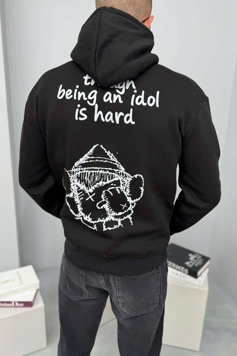 LITTLE WRITTINGS & BACK DESIGN FLUFFY MEN HOODIE BLACK/ E ZEZE - 3