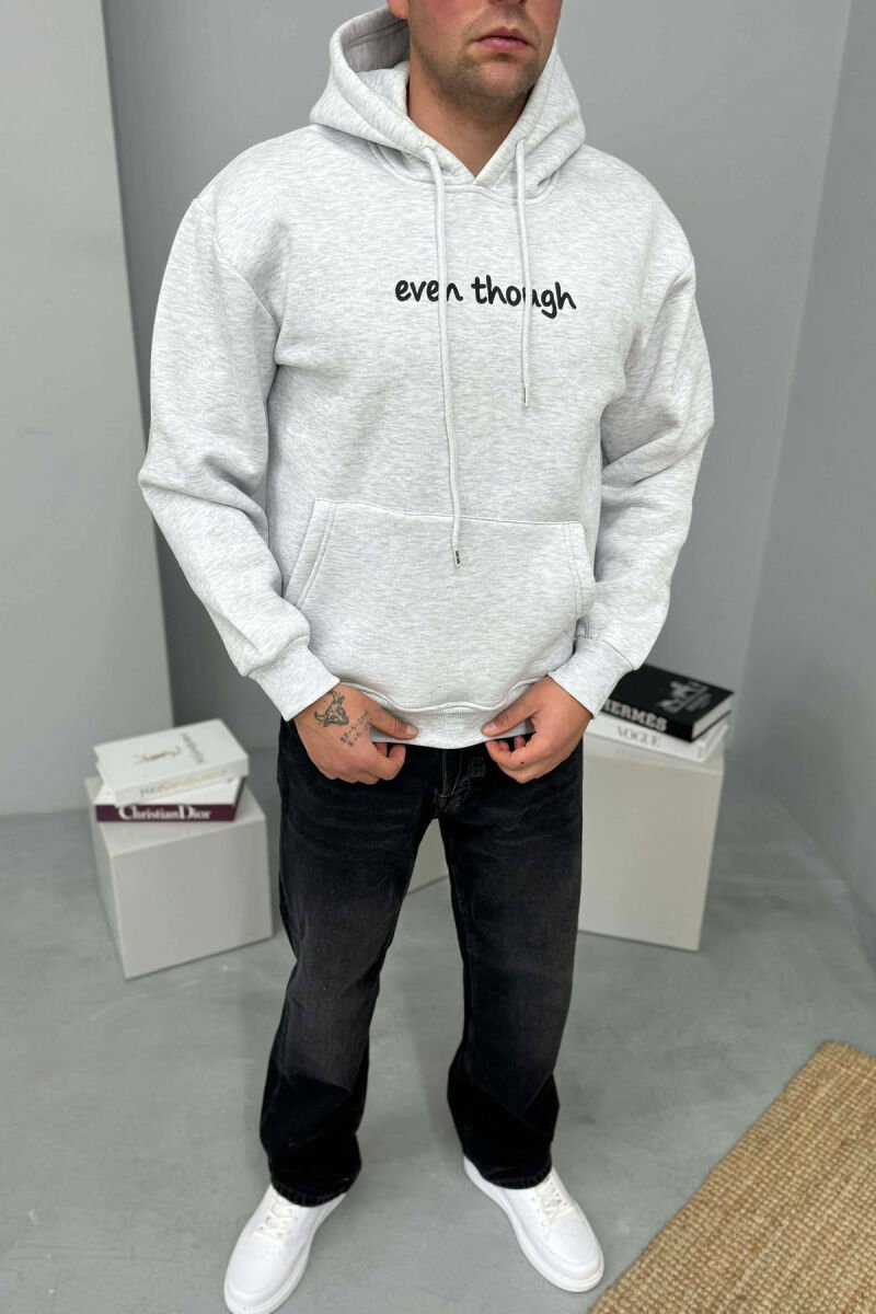 LITTLE WRITTINGS & BACK DESIGN FLUFFY MEN HOODIE LIGHT GREY/GZ - 3