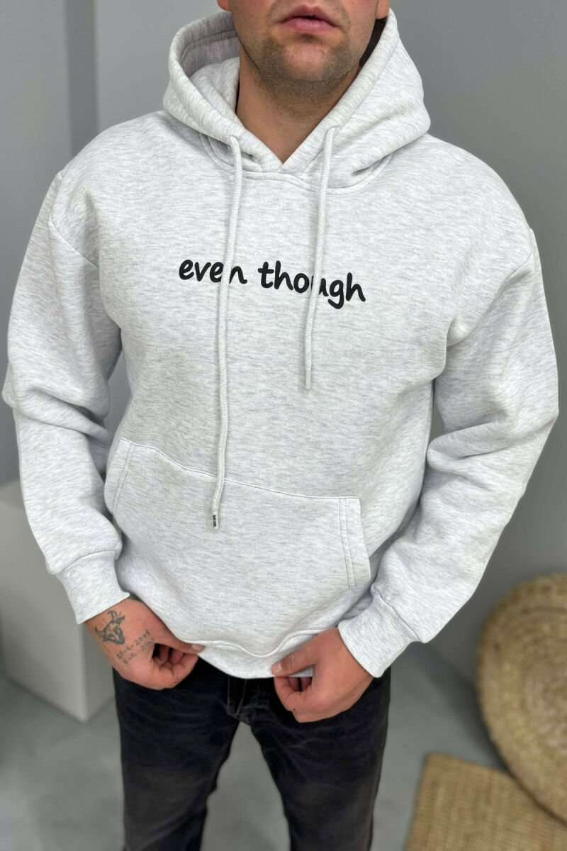 LITTLE WRITTINGS & BACK DESIGN FLUFFY MEN HOODIE LIGHT GREY/GZ - 1
