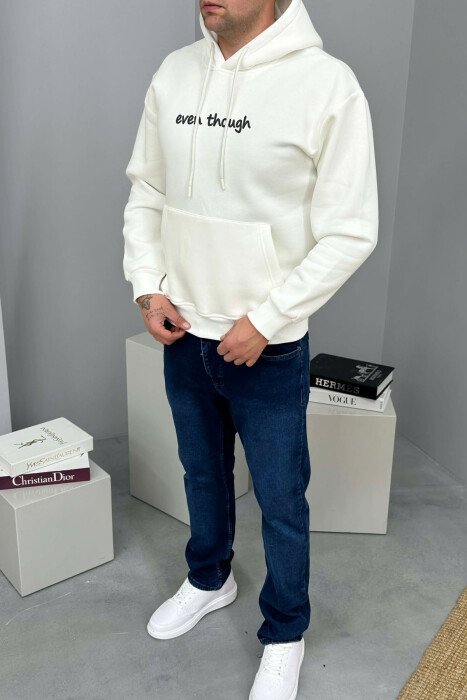 LITTLE WRITTINGS & BACK DESIGN FLUFFY MEN HOODIE WHITE-E BARDHE - 2