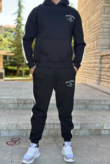 LITTLE WRITTINGS HOODIE+JOGGERS FLUFFY MEN SET BLACK/ E ZEZE - KLAUDIO FASHION