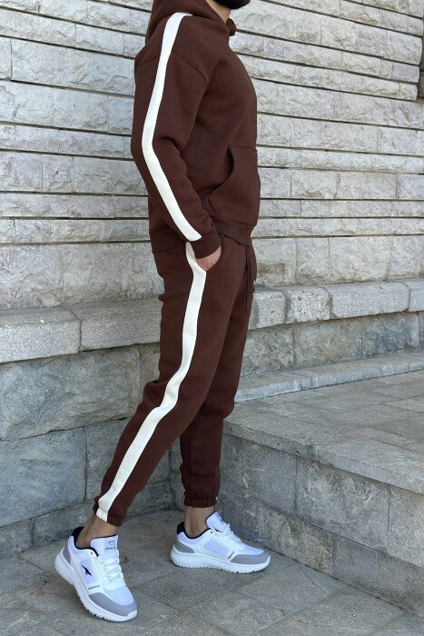 LITTLE WRITTINGS HOODIE+JOGGERS FLUFFY MEN SET BROWN/KAFE - 5