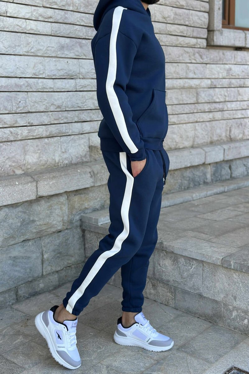 LITTLE WRITTINGS HOODIE+JOGGERS FLUFFY MEN SET DARK BLUE/BEE - 5