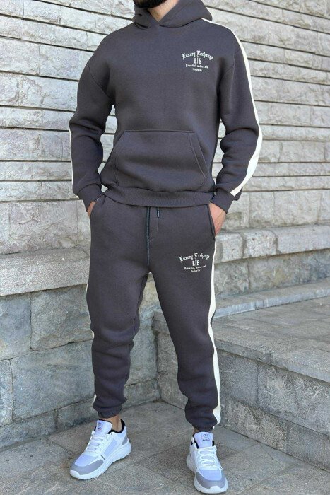 LITTLE WRITTINGS HOODIE+JOGGERS FLUFFY MEN SET DARK GREY/GEE - 1