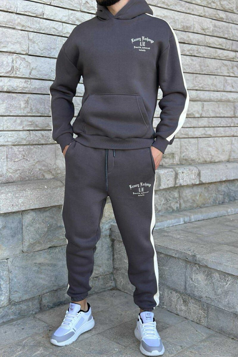 LITTLE WRITTINGS HOODIE+JOGGERS FLUFFY MEN SET DARK GREY/GEE - 1