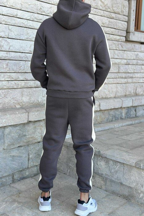 LITTLE WRITTINGS HOODIE+JOGGERS FLUFFY MEN SET DARK GREY/GEE - 3