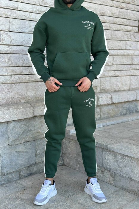 LITTLE WRITTINGS HOODIE+JOGGERS FLUFFY MEN SET GREEN/JESHILE - KLAUDIO FASHION