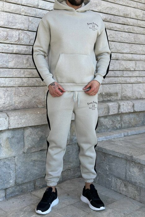 KOSTUM ME PUSH HOODIE +TUTA ME SHKRIME TË VOGLA PËR MESHKUJ NË NGJYRËN GRI TË ZBARDHUR - KLAUDIO FASHION