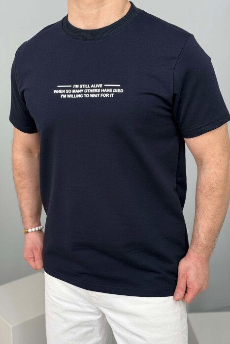 LITTLE WRITTINGS ONE COLOR MEN T-SHIRT DARK BLUE/BEE 