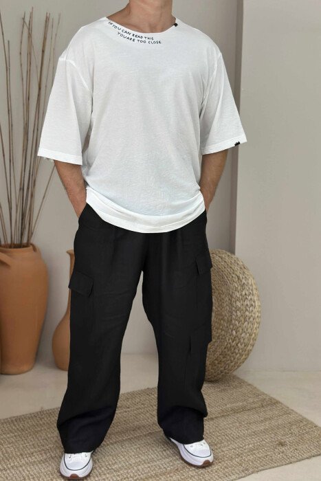 LITTLE WRITTINGS ONE COLOR MEN T-SHIRT WHITE-E BARDHE - 