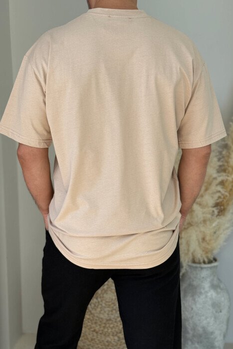 LITTLE WRITTINGS ROUND NECK MEN T-SHIRT BEIGE/BEZHE - 3