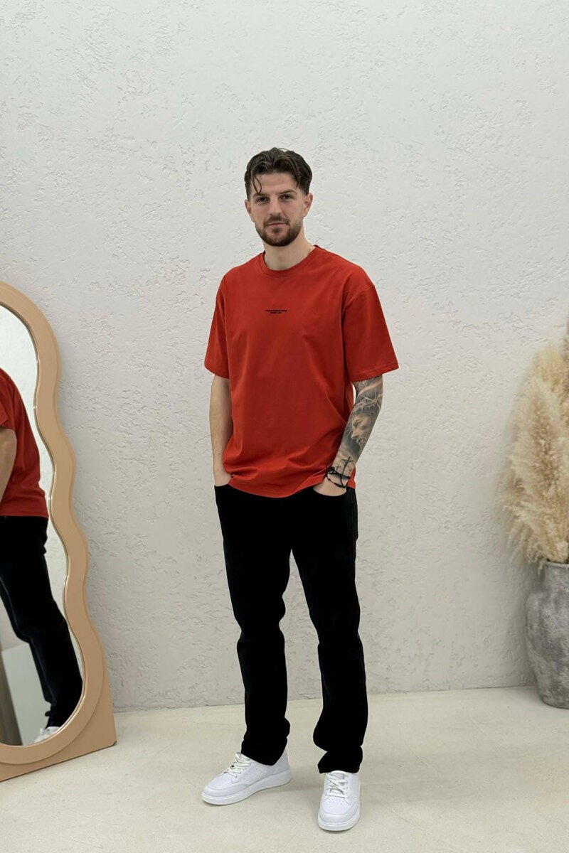 LITTLE WRITTINGS ROUND NECK MEN T-SHIRT BRICK/TULLE - 3