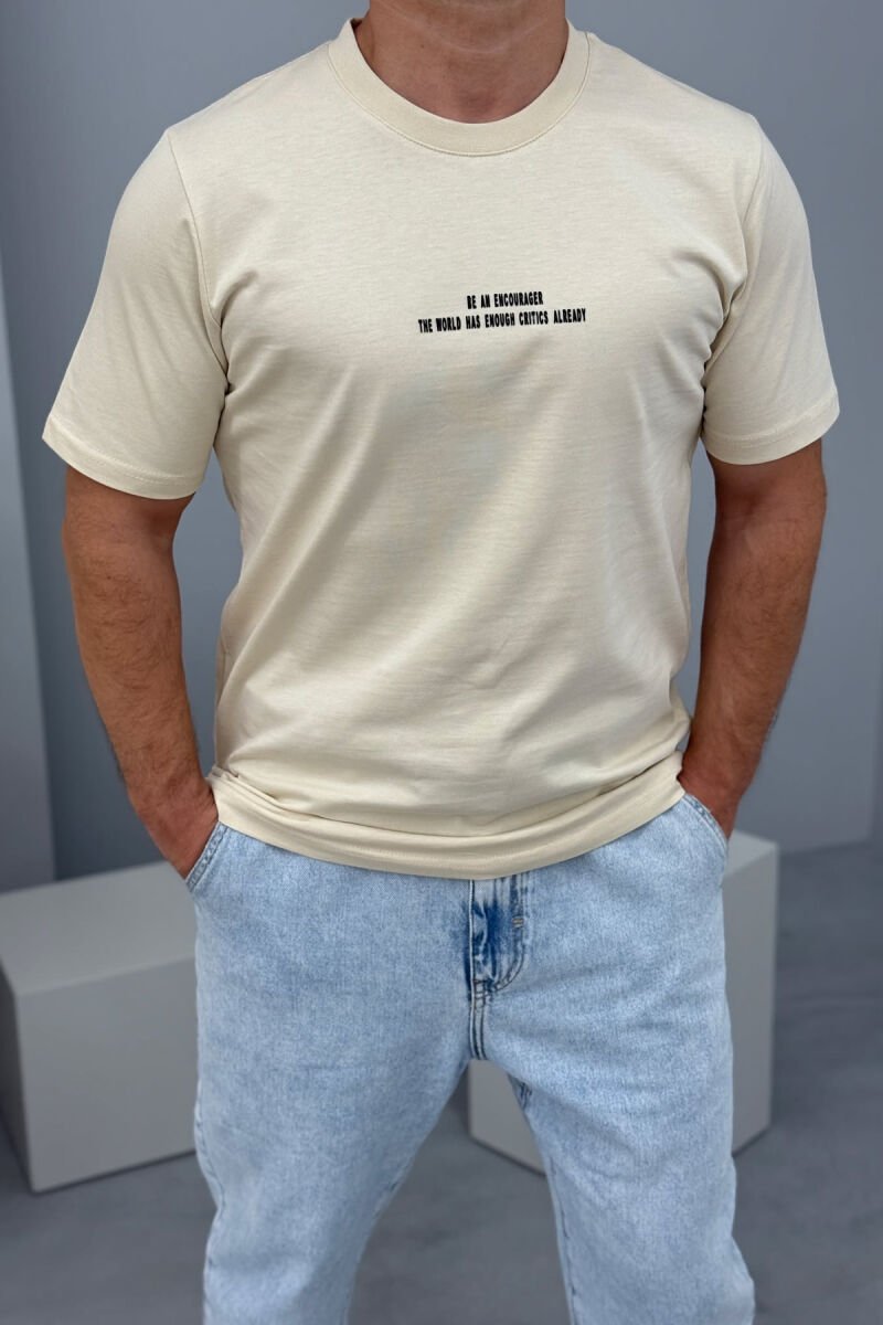 LITTLE WRITTINGS ROUND NECK MEN T-SHIRT LIGHT BEIGE/BZHZB - 2