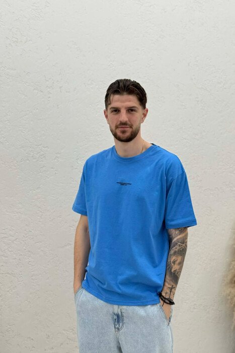 LITTLE WRITTINGS ROUND NECK MEN T-SHIRT LIGHTBLUE/BZ - KLAUDIO FASHION