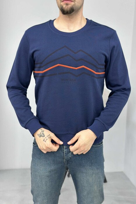 LITTLE WRITTINGS SIMPLE DESIGN MEN SWEATSHIRT DARK BLUE/BEE - 5