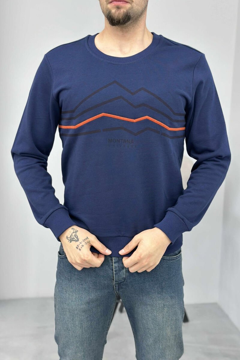 LITTLE WRITTINGS SIMPLE DESIGN MEN SWEATSHIRT DARK BLUE/BEE - 5