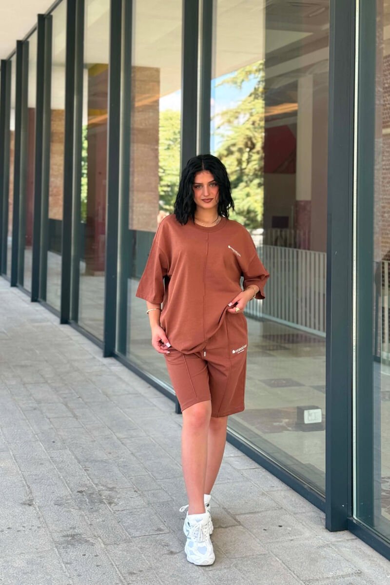 LITTLE WRITTINGS T-SHIRT + SHORT SWEAPANTS WOMAN SET BROWN/KAFE - 1