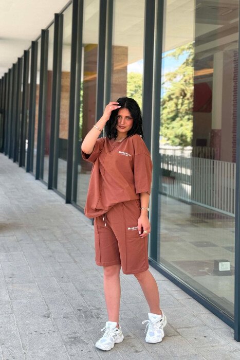 LITTLE WRITTINGS T-SHIRT + SHORT SWEAPANTS WOMAN SET BROWN/KAFE - 2
