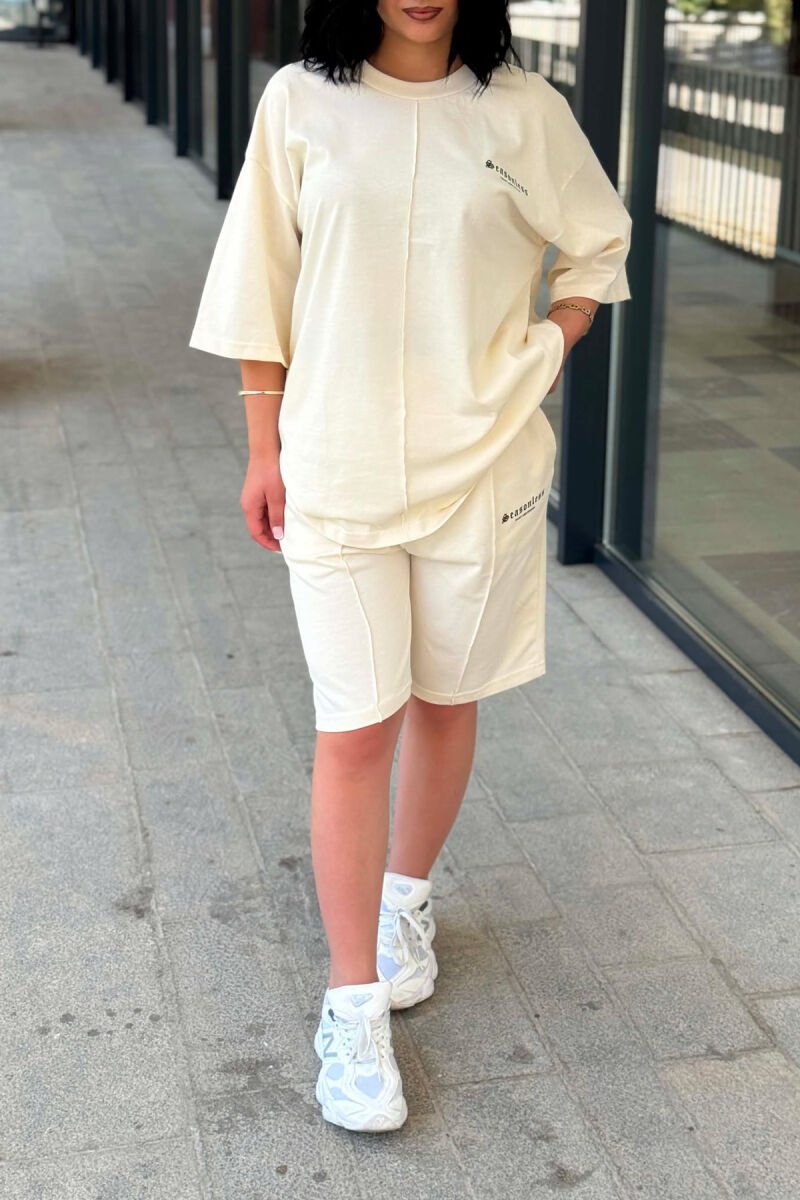 LITTLE WRITTINGS T-SHIRT + SHORT SWEAPANTS WOMAN SET CREAM/KREM - 5