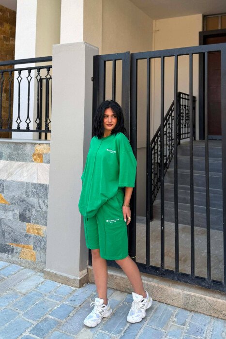 LITTLE WRITTINGS T-SHIRT + SHORT SWEAPANTS WOMAN SET GREEN/JESHILE - 4