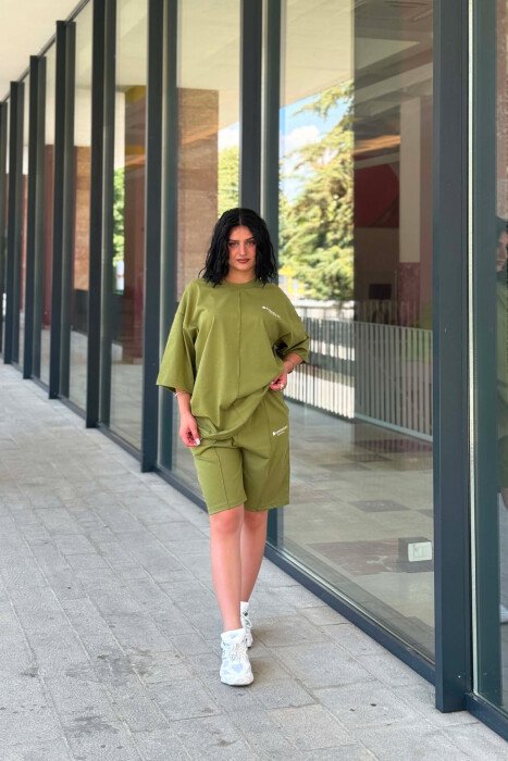 LITTLE WRITTINGS T-SHIRT + SHORT SWEAPANTS WOMAN SET OLIVE/ULLI - 1