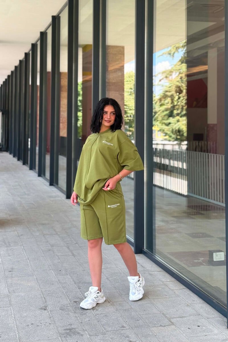 LITTLE WRITTINGS T-SHIRT + SHORT SWEAPANTS WOMAN SET OLIVE/ULLI - 2