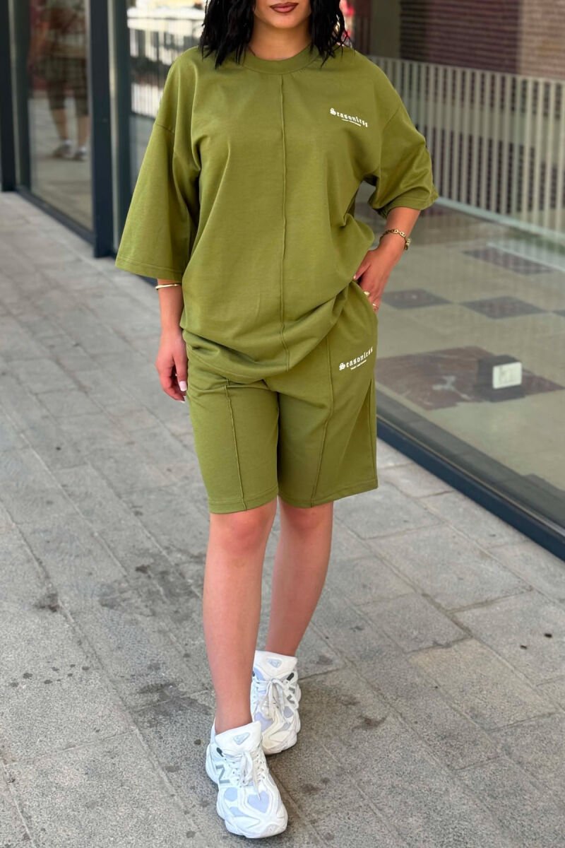 LITTLE WRITTINGS T-SHIRT + SHORT SWEAPANTS WOMAN SET OLIVE/ULLI - 5