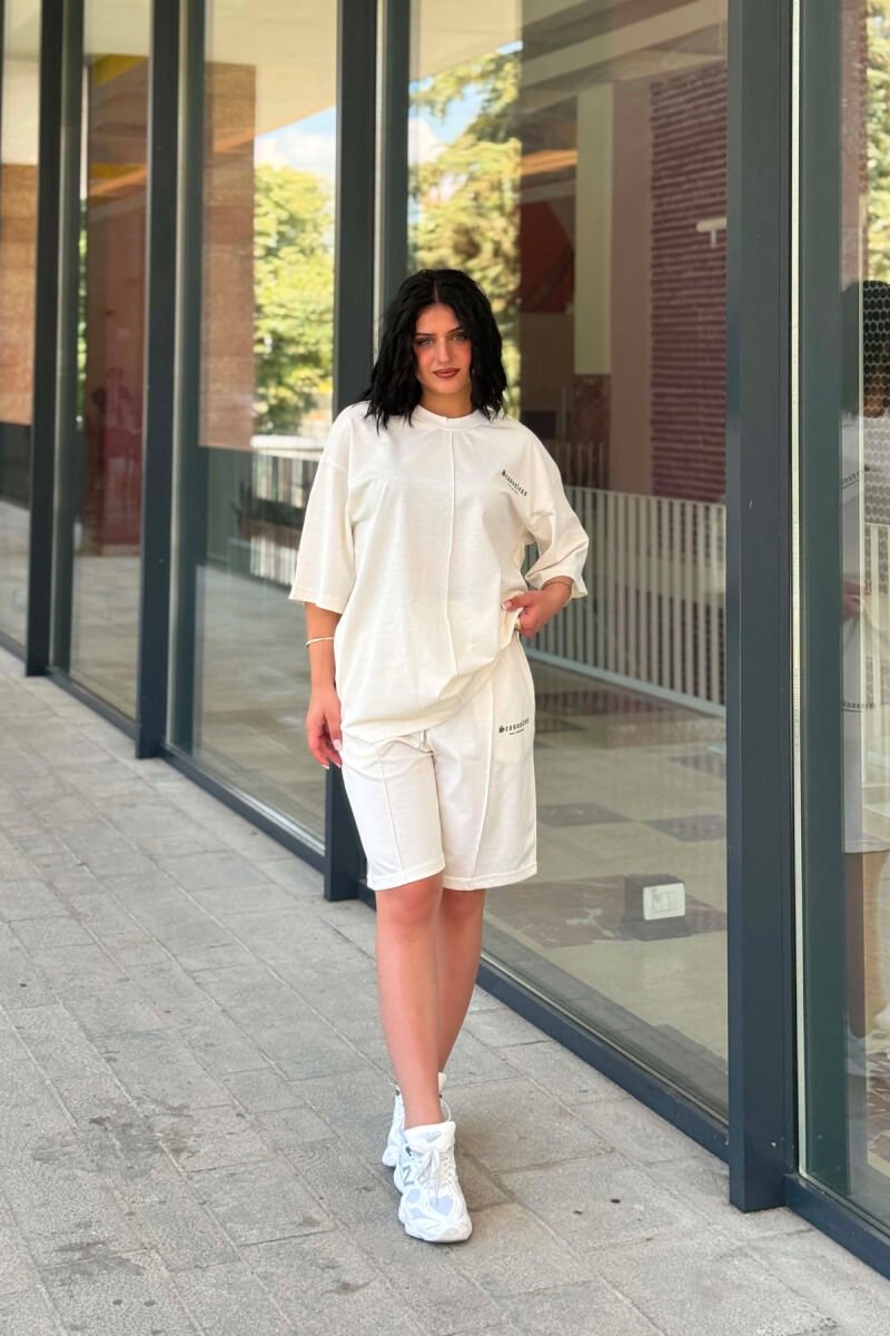 LITTLE WRITTINGS T-SHIRT + SHORT SWEAPANTS WOMAN SET WHITE-E BARDHE - 1