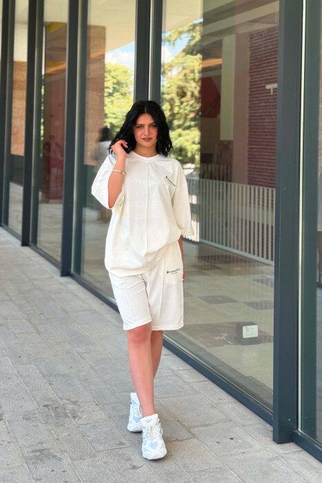 LITTLE WRITTINGS T-SHIRT + SHORT SWEAPANTS WOMAN SET WHITE-E BARDHE - 5