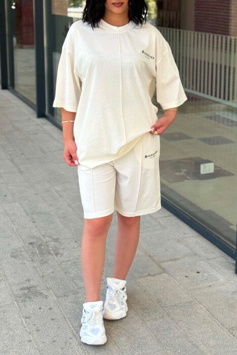 LITTLE WRITTINGS T-SHIRT + SHORT SWEAPANTS WOMAN SET WHITE-E BARDHE - 9