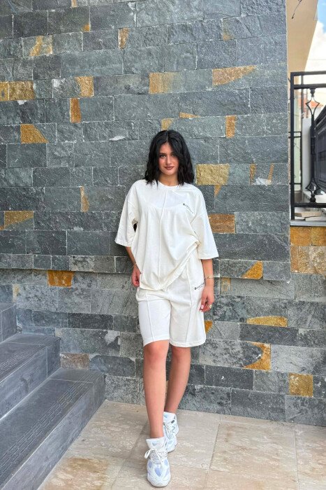 LITTLE WRITTINGS T-SHIRT + SHORT SWEAPANTS WOMAN SET WHITE-E BARDHE - 2