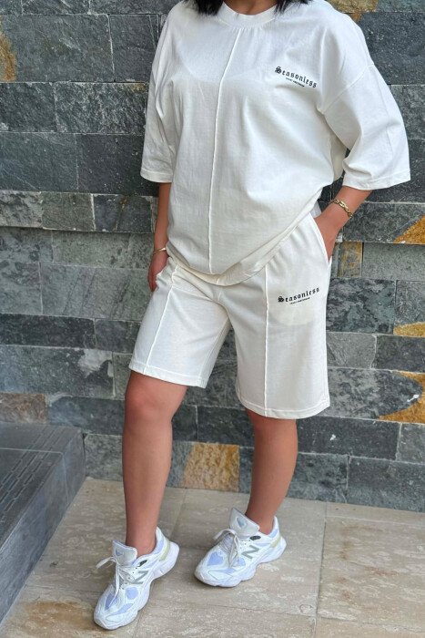 LITTLE WRITTINGS T-SHIRT + SHORT SWEAPANTS WOMAN SET WHITE-E BARDHE - 4