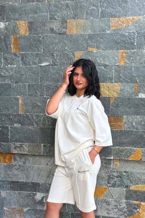 LITTLE WRITTINGS T-SHIRT + SHORT SWEAPANTS WOMAN SET WHITE-E BARDHE - 6