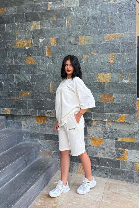 LITTLE WRITTINGS T-SHIRT + SHORT SWEAPANTS WOMAN SET WHITE-E BARDHE - 8