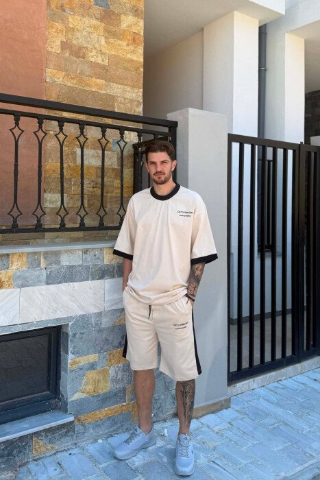 LITTLE WRITTINGS T-SHIRT + SHORTS MEN SET BEIGE/BEZHE - KLAUDIO FASHION