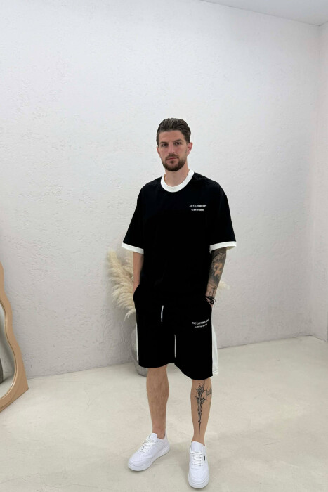 LITTLE WRITTINGS T-SHIRT + SHORTS MEN SET BLACK/ E ZEZE - KLAUDIO FASHION