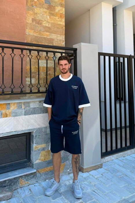 LITTLE WRITTINGS T-SHIRT + SHORTS MEN SET BLUE/BLU - KLAUDIO FASHION