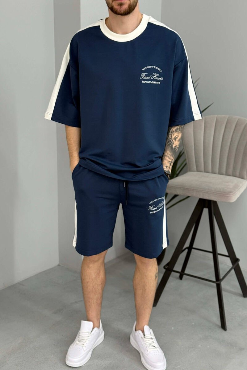LITTLE WRITTINGS T-SHIRT + SHORTS MEN SET BLUE/BLU - 2