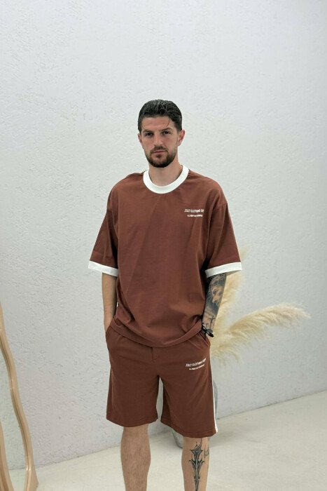 LITTLE WRITTINGS T-SHIRT + SHORTS MEN SET BROWN/KAFE - 3