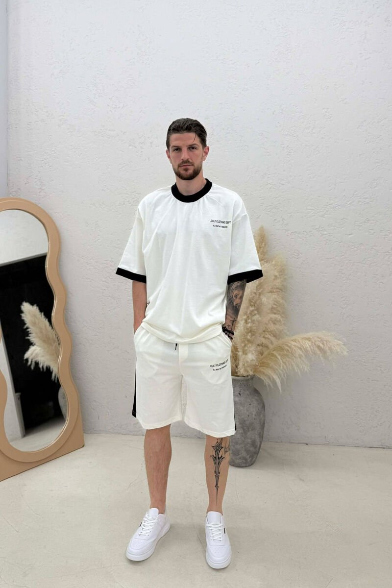 LITTLE WRITTINGS T-SHIRT + SHORTS MEN SET CREAM/KREM - 1