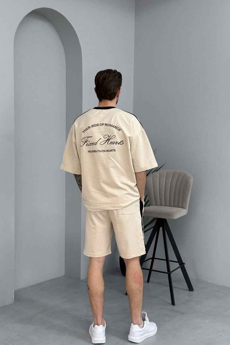 LITTLE WRITTINGS T-SHIRT + SHORTS MEN SET CREAM/KREM - 4