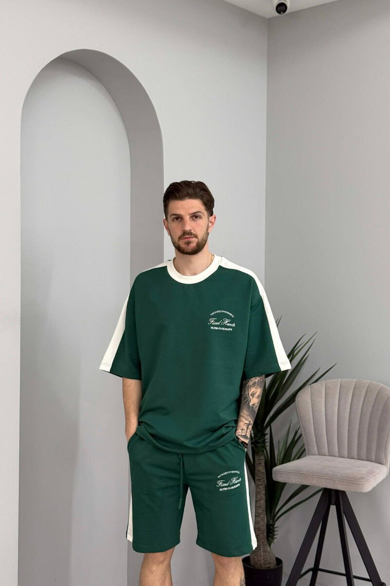 LITTLE WRITTINGS T-SHIRT + SHORTS MEN SET GREEN/JESHILE - 3
